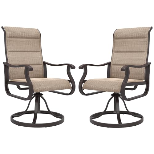 Amopatio padded brown textilene swivel rocker patio chairs, set of 2