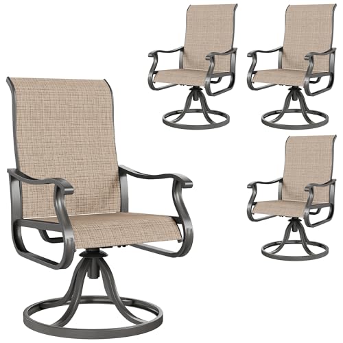 Amopatio brown textilene swivel rocker dining patio chairs, set of 4